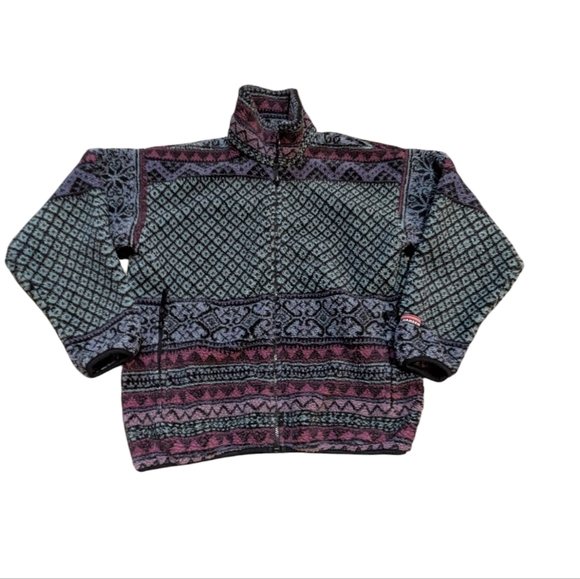 Helly Hanson Sweater Full Zip Small Teddy Oversized Fair Isle Retro  Made In USA - Picture 1 of 8